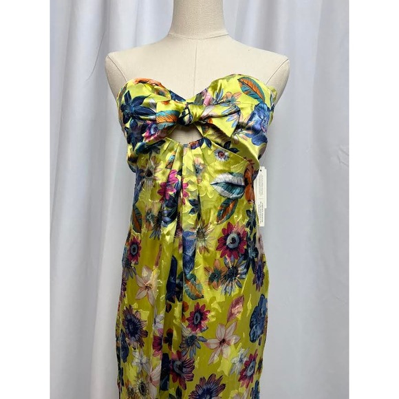 NWT! Anthropologie Twist-Front Midi Dress YELLOW MOTIF SIZE-SMALL - Picture 3 of 9